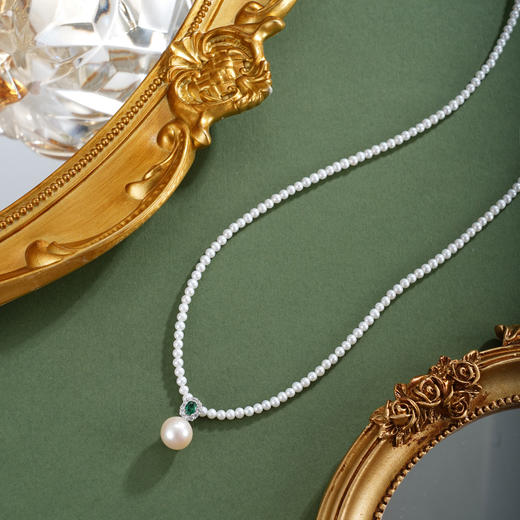 子佩集【月华永恒】银S925珍珠惜王妃项链【ZZXL008】2.8mm小珠9mm大珠绿点2601 商品图1