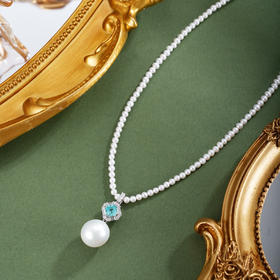 子佩集【深海之梦】银S925珍珠惜王妃项链【ZZXL034】2.8mm小珠12mm大珠蓝方块2601