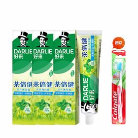 好来 新升级茶倍健龙井薄荷牙膏140g*3支+高露洁牙刷1支 hllb03y1
