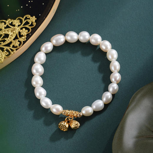 子佩集【两世永欢】珍珠惜王妃手链【ZZSL018】7.5-8.5mm珠镀金莲蓬2601 商品图0
