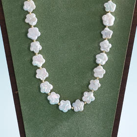 子佩集【花海相遇】银S925珍珠惜王妃项链【ZZXL009】11.5mm扁珠镀金巴洛克五瓣花2601