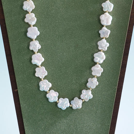 子佩集【花海相遇】银S925珍珠惜王妃项链【ZZXL009】11.5mm扁珠镀金巴洛克五瓣花2601 商品图0