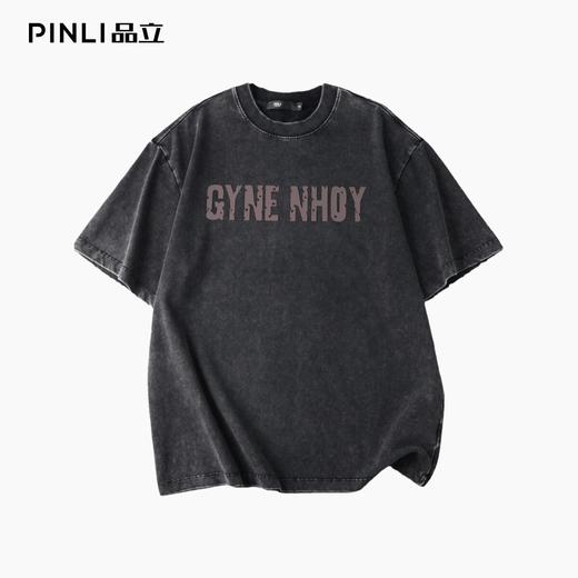 PINLI品立2026夏季新款青年字母压胶圆领落肩袖短袖T恤上衣潮牌男BG262111511 商品图1