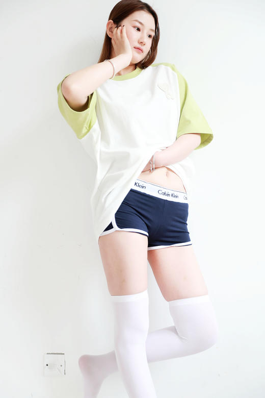 Oversize手编刺绣tee，牛油果配色。宽松风格纯棉基础t恤E032668 商品图14