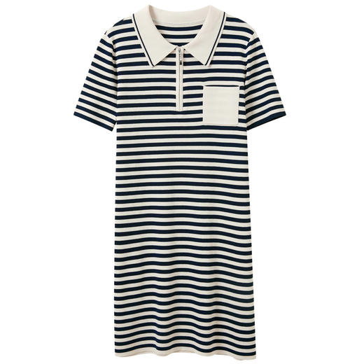 三彩2026夏季新款条纹连衣裙短袖直筒裙短裙休闲简约S 商品图4