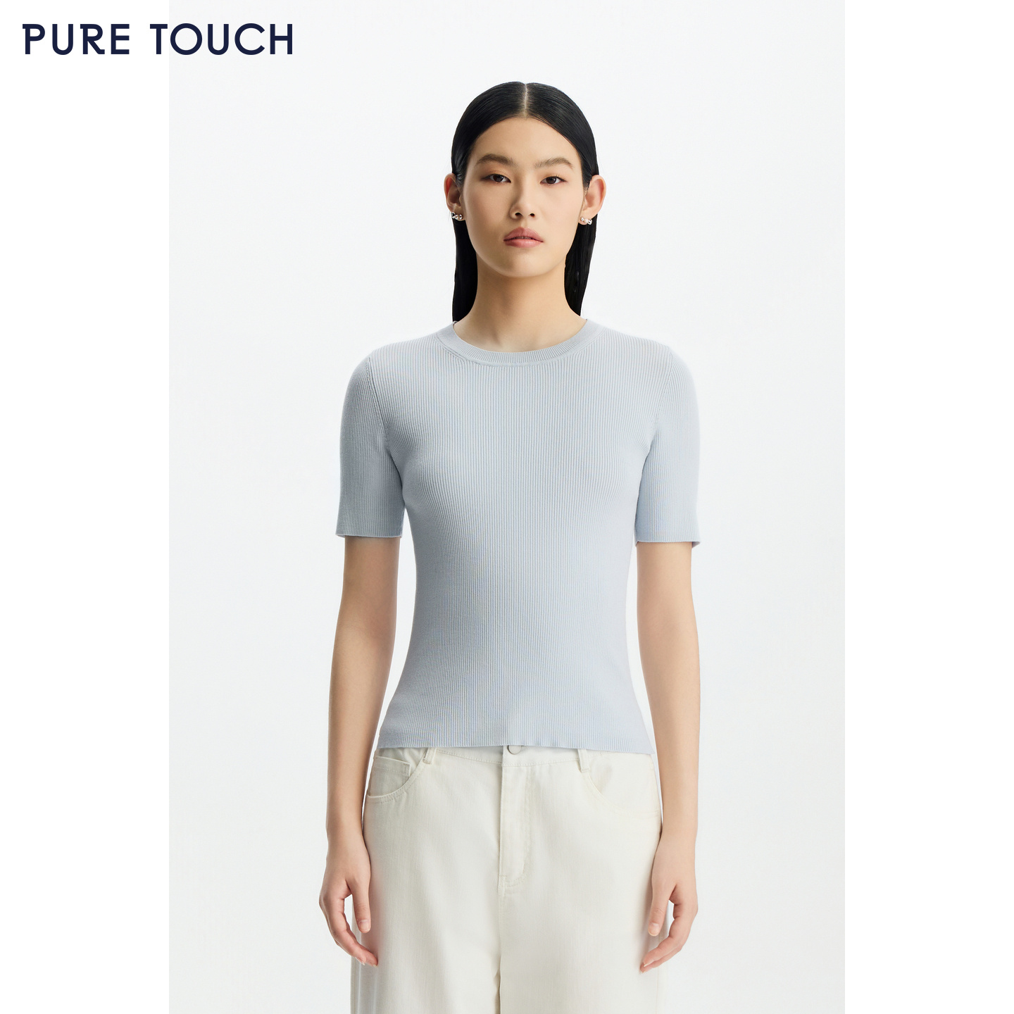 PURE TOUCH女装 26春夏新款圆领短袖针织衫弹力修身半袖百搭上衣