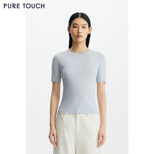 PURE TOUCH女装 26春夏新款圆领短袖针织衫弹力修身半袖百搭上衣 商品图0