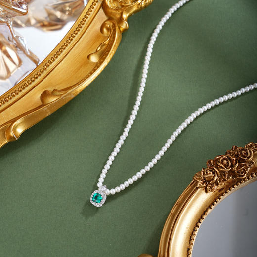 子佩集【深海叠翠】银S925珍珠惜王妃项链【ZZXL017】2.8mm珠绿方块2601 商品图0