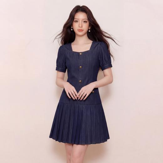 奢姿大码女装2026夏季百褶设计牛仔方领连衣裙胖妹妹休闲时尚裙子3262803839 商品图3