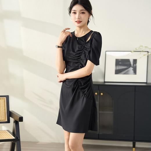 米思阳新款小个子优雅气质连衣裙法式泡泡修身时尚裙子女5T24BL1552 商品图3