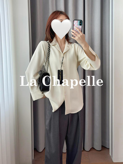专柜实拍【抗皱免烫】拉夏贝尔/La Chapelle垂感高级！简约通勤百搭翻领排扣弧形下摆长袖衬衫短外套 商品图1