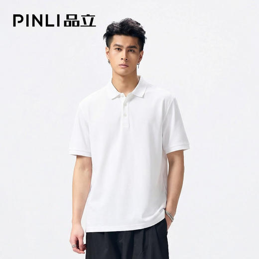 PINLI品立2026夏季新款纯色百搭款纽扣领短袖POLO衫男士上衣体恤GD262112070 商品图3