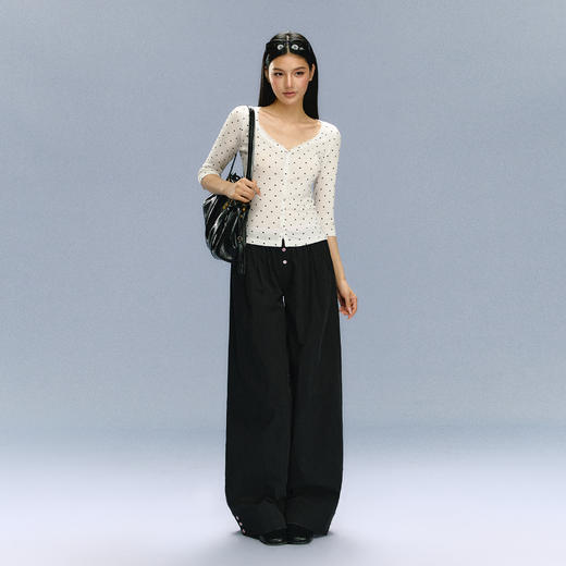 Ariseism 美式复古白色波点上衣短袖T恤女夏季新款修身上衣 商品图4