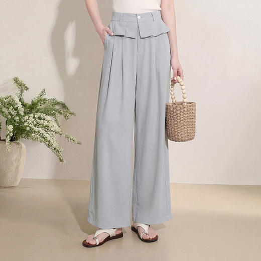 西遇花边松弛感2026年春新款设计感百褶腰头屁帘裤休闲女阔腿长裤H0060210 商品图1