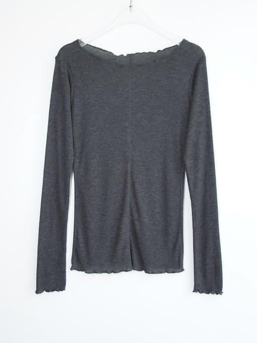 裸感·羊绒醋酸木耳边修身长袖罗纹衫 商品图4