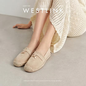 西遇草编渔夫鞋女2026早春季新款平底浅口一脚蹬软底休闲漂亮单鞋V0066329