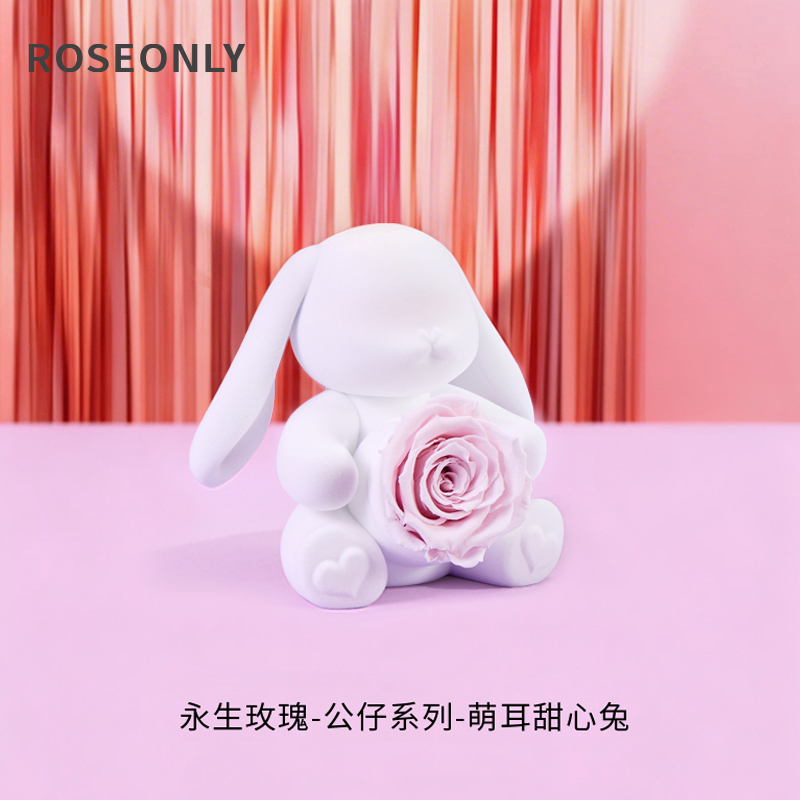 【萌耳甜心兔】ROSEONLY诺誓 永生玫瑰 公仔系列 萌耳甜心兔Baby宝贝 白色 送朋友 情人节礼物