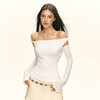 Ariseism 白色绑带一字肩上衣长袖T恤女春季新款修身上衣 商品缩略图0