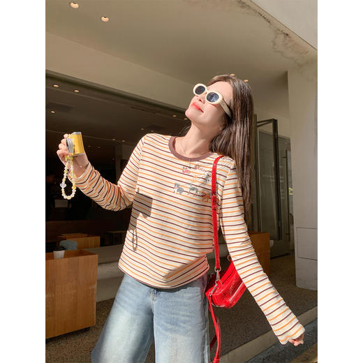 <曾小咸推荐>3.28现货秒杀 ！微信超特价！韩系小狗印花条纹T 日常159.99 立减90 秒杀69.99！！ 商品图3