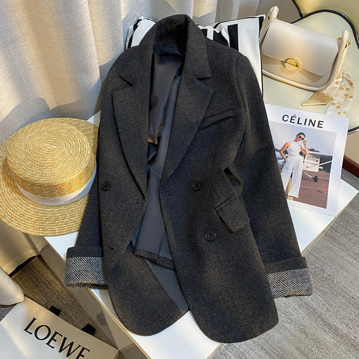 【清风外衣】灰色洋气高级质感毛呢西装外套！2026女秋冬新款休闲复古潮流小西服 商品图1