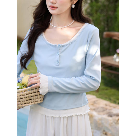 鹿向南【0126/20:00新品】蓝白色T恤 商品图3