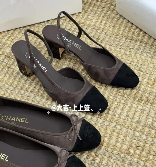 万年经典款  老渠道   麂皮Slingback粗跟凉鞋  双色单鞋   露跟凉鞋   中跟/平底 商品图1