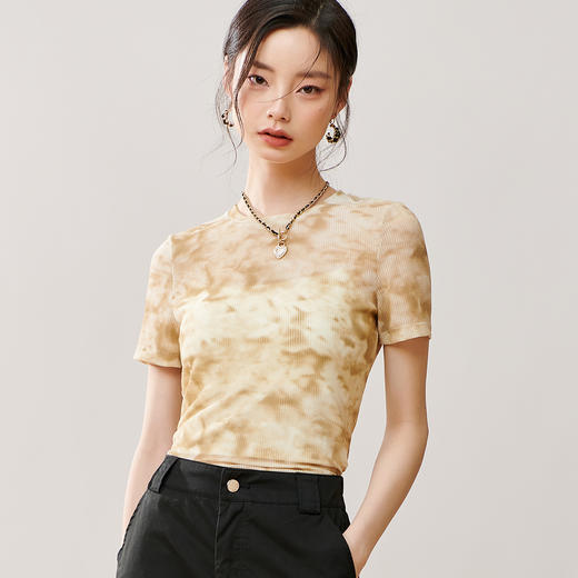 夏季气质新款时尚休闲修身显瘦薄圆领上衣扎染短袖T恤8T23BT0405 商品图2
