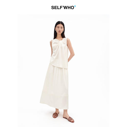 SELFWHO桑蚕丝混纺不规则捏褶装饰无袖背心女2026夏新款套头上衣 商品图2
