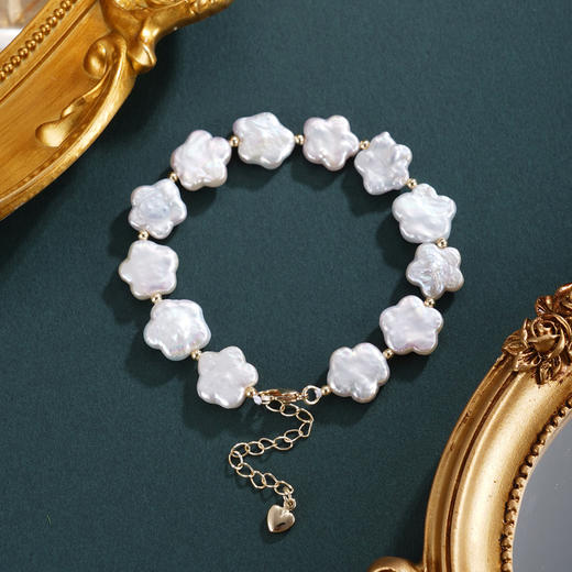 子佩集【花海相逢】珍珠惜王妃手链【ZZSL023】11.5mm扁珠镀金巴洛克五瓣花2601 商品图0