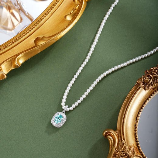 子佩集【诗心湛蓝】银S925珍珠惜王妃项链【ZZXL032】2.8mm珠蓝椭圆方块2601 商品图0