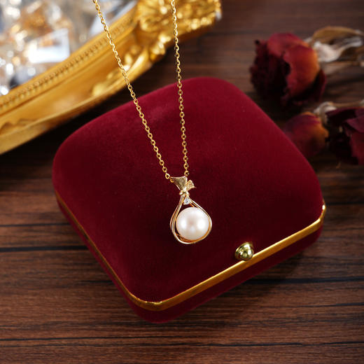 子佩集【聚宝福袋】银S925珍珠惜王妃套链【P1889】8.8mm珠镀金福袋水滴2601 商品图1