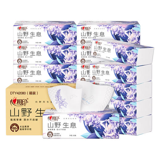 心相印 向野而生80抽18包四层塑装面巾纸（鼠尾草印花）M码 A0001918 商品图0