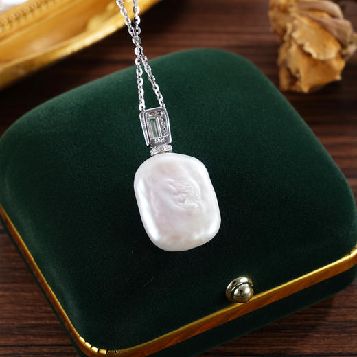 子佩集【灵域仙踪】银S925珍珠惜王妃套链【P2966】14.5*20mm扁珠双色方块巴洛克2601 商品图0