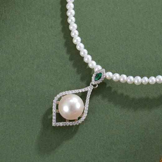 子佩集【清欢长驻】银S925珍珠惜王妃项链【ZZXL006】2.8mm小珠9mm大珠水滴绿点2601 商品图1