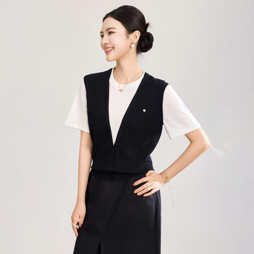 「高货wl」全新升级【铂金会员220/天猫289/差价69】(94111)洛诗琳气质兰精天丝假两件上衣2026夏季针织拼接短袖T恤 商品图0