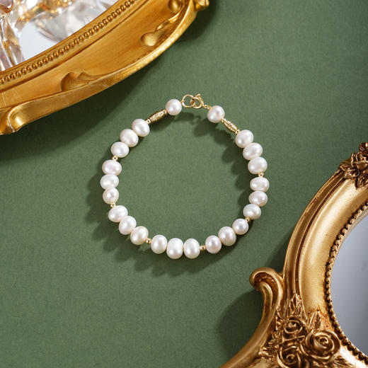 子佩集【柔光女神】珍珠惜王妃手链【ZZSL014】5.8*7mm珠镀金管2601 商品图3