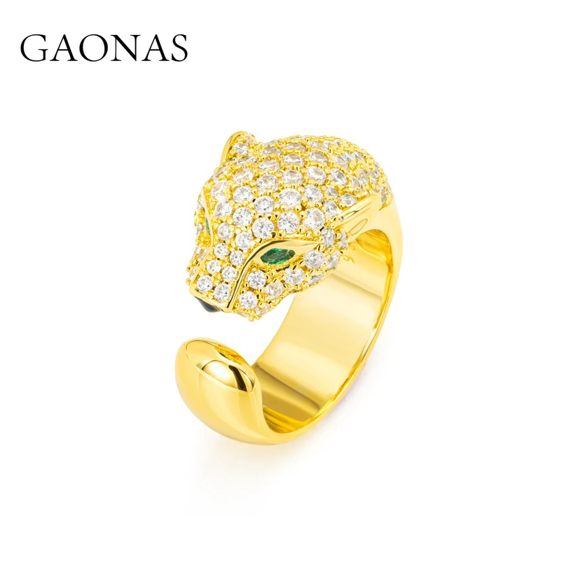 合成锆石戒指 金色豹子时尚潮流百搭开口戒指11941JGO