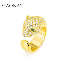 合成锆石戒指 金色豹子时尚潮流百搭开口戒指11941JGO