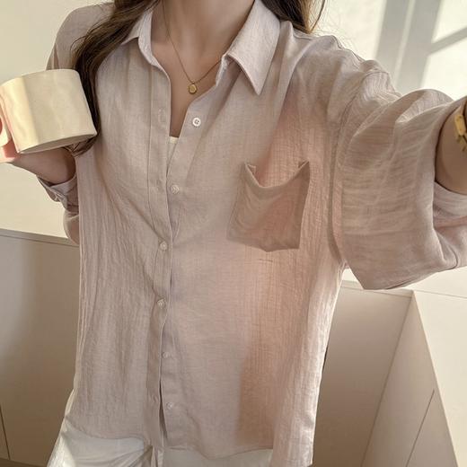 智性老钱风轻氧亚麻衬衫 春夏防晒女士衬衫轻奢高级感长袖外穿薄款纯色外套 商品图1