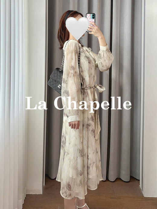 专柜实拍【古风清冷感】拉夏贝尔/La Chapelle含莱赛尔！高级气质圆领后两粒扣水墨画晕染垂感连衣裙 商品图3