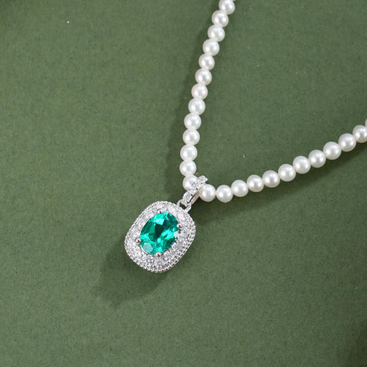 子佩集【岁月新生】银S925珍珠惜王妃项链【ZZXL033】2.8mm珠绿椭圆方块2601 商品图1