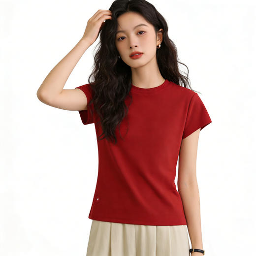 【单拍不发 加购3件到手99元】PSQUEEN 纯色圆领短袖 经典版型 潮流穿搭 舒适面料 彰显身材 多色可选C06C82【ys】 商品图5