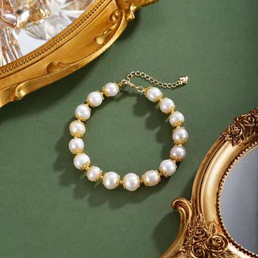 子佩集【风华灼灼】珍珠惜王妃手链【ZSL307】9mm珠镀金花托花片2601 商品图3