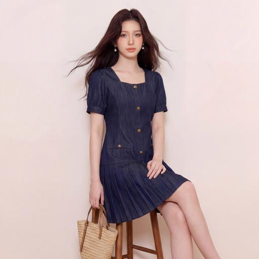 奢姿大码女装2026夏季百褶设计牛仔方领连衣裙胖妹妹休闲时尚裙子3262803839 商品图2