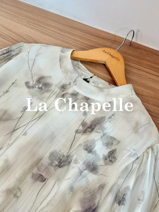 专柜实拍【古风清冷感】拉夏贝尔/La Chapelle含莱赛尔！高级气质圆领后两粒扣水墨画晕染垂感连衣裙 商品图7