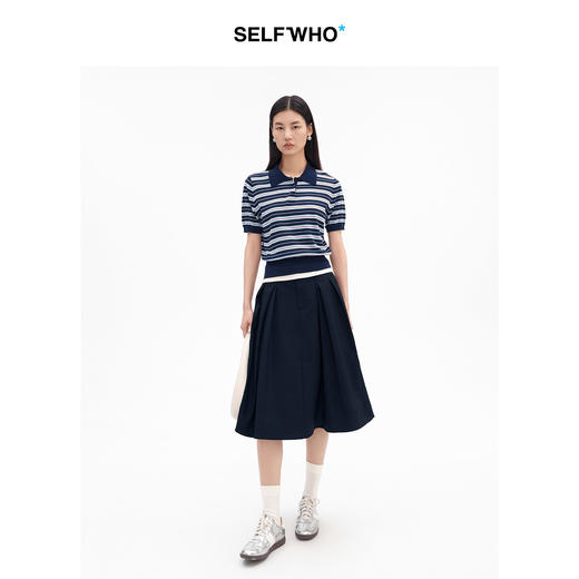 SELFWHO天丝绵羊毛混纺经典压褶半身裙女2026夏季新款宽松A字伞裙 商品图1
