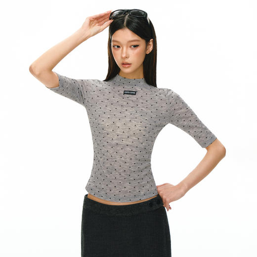 Ariseism 美式复古波点微透中袖T恤女夏季新款修身上衣 商品图2