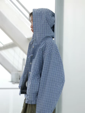 步履不停/6A23181C/色织格连帽短外套