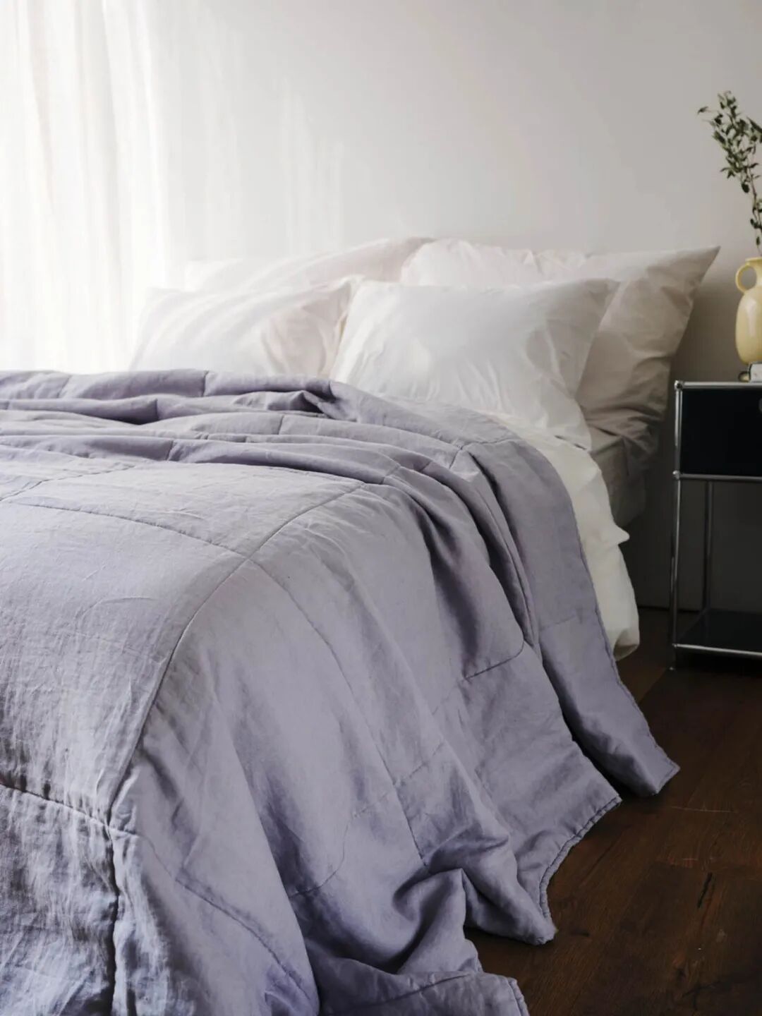 伽罗 JALO 可水洗纯色宽格子亚麻被