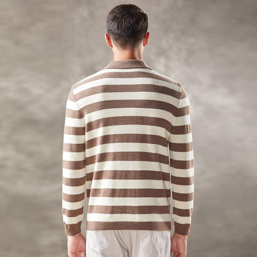 安东尼奥A&N 秋冬时尚条纹撞色男式翻领羊毛衫软糯亲肤针织休闲毛衣4222006 商品图3